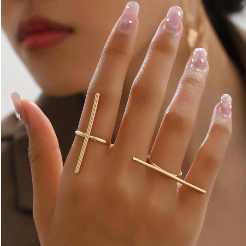 Gold Yellow Tone Stainless Steel Ring Set